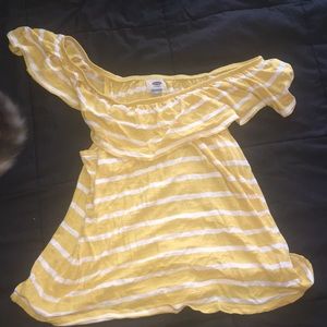 Stripped yellow and white off the shoulders top!